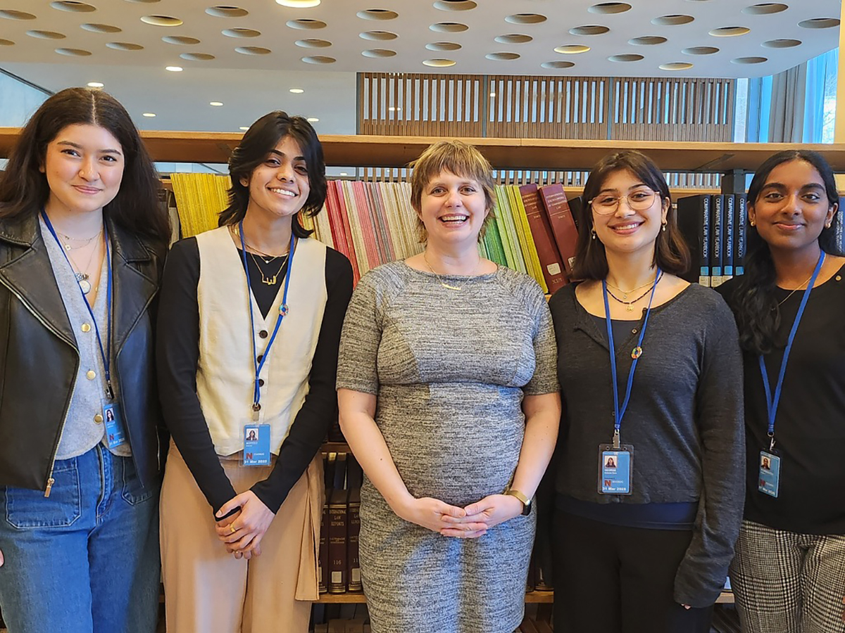 The Sustainability Initiative team pictured at the Dag Hammarskjöld Library. The team felt at home presenting in the UN library because the Sustainability Initiative is also housed in Libraries, with the Sustainability Studio in Hunt Library serving as the Sustainability Initiative’s brick and mortar location. Libraries serve as a neutral destination that is unaffiliated with any specific school or college, thus a perfect place to house the Global Goals, which recognize the work of all academic disciplines and partners across campus.