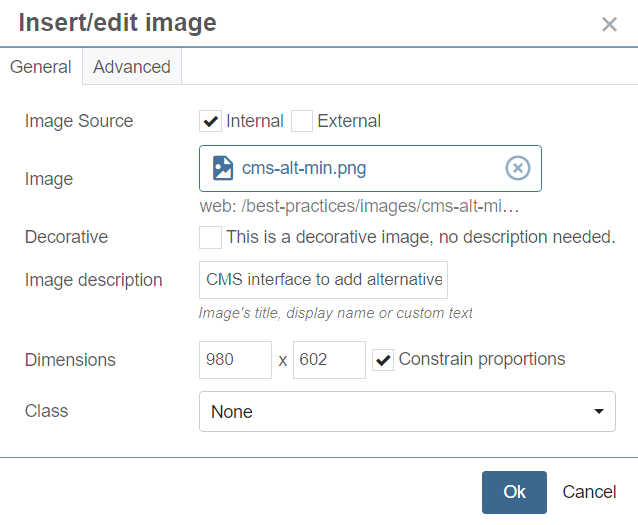 alternative text description field